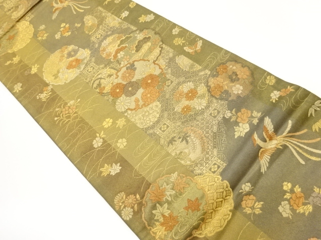 金彩草花に雪輪・鳳凰模様織出し袋帯